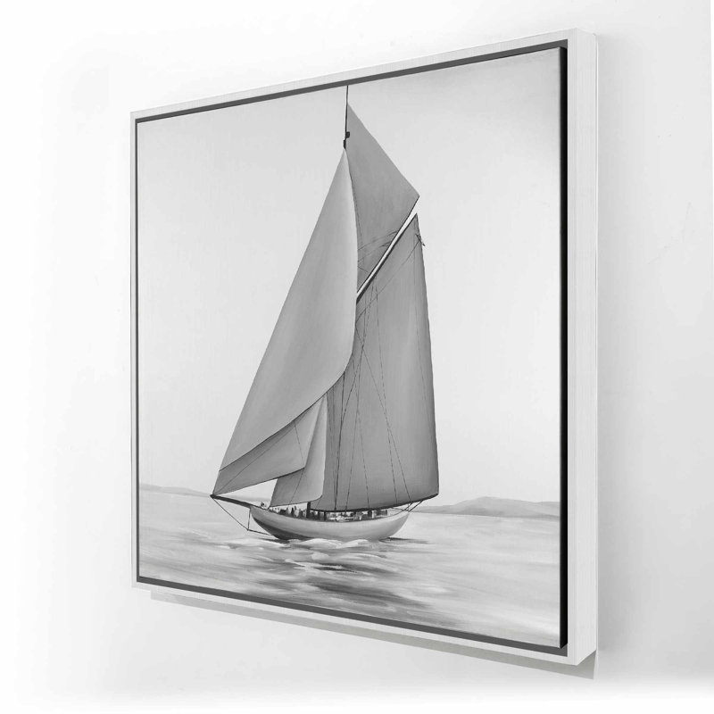 Voilier rétro - décor de toile encadrée bord de mer blanc