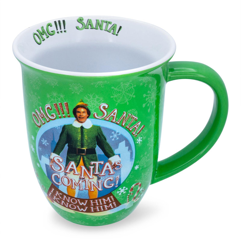 Elfe «Père Noël! Je le connais!» Grande tasse en céramique à large rebord | Peut contenir 16 onces