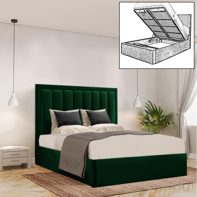 Brantlie Upholstered Ottoman Storage Bed, Emerald, Kingsize (5')