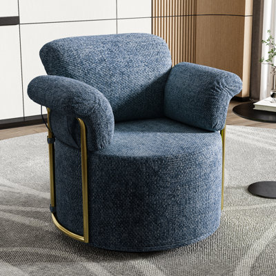 Fauteuil pivotant à 360 degrés Fluffy Blue, conception luxueuse avec tissu doux, ressorts ensachés indépendants, chaise longue rotative d'une capacité de poids de 300 livres, revêtement en peau, utilisation multifonctionnelle