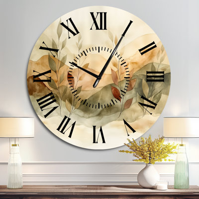 Horloge murale ronde en métal de style sud-ouest américain, motif sauge verte et brune et douce vaguelettes de dessert