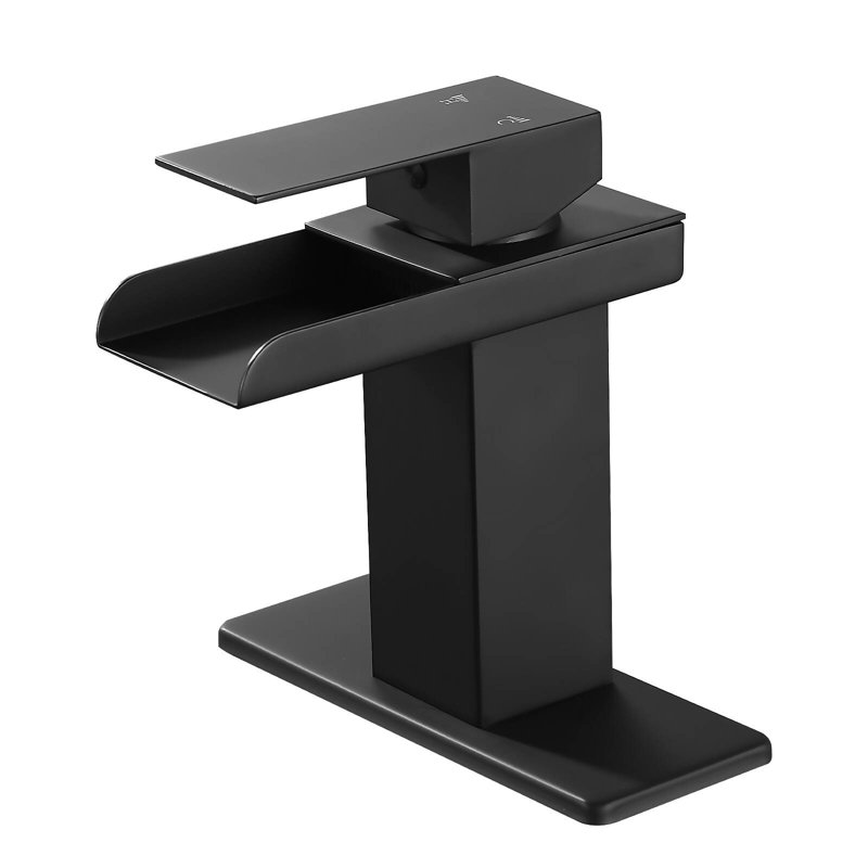HGN Waterfall Spout Bathroom Faucet with Pop-up Drain, Matte Black
