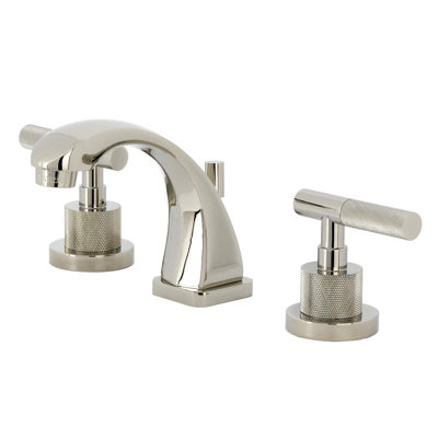 Kingston Brass Convergent Two-Handle 3-Hole Deck Mount Widespread Bathroom Faucet with Knurled Handle and Brass Pop-Up Drain