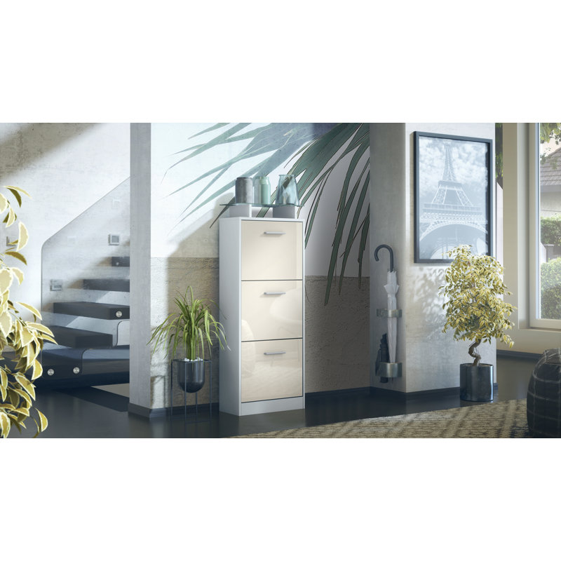 12 Pair Shoe Storage Cabinet, White/Cream