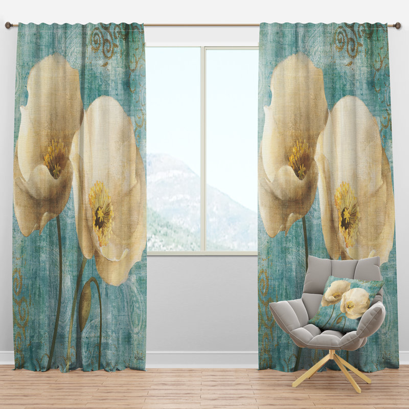 bouquet Poppies on Paisley II - Paisley Curtain - Velvet Room darkening - 1 panel, 52"W x 63"L