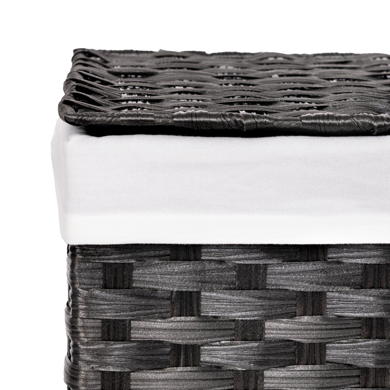 Black Handwoven Plastic Collapsible Frame Hamper with Lid
