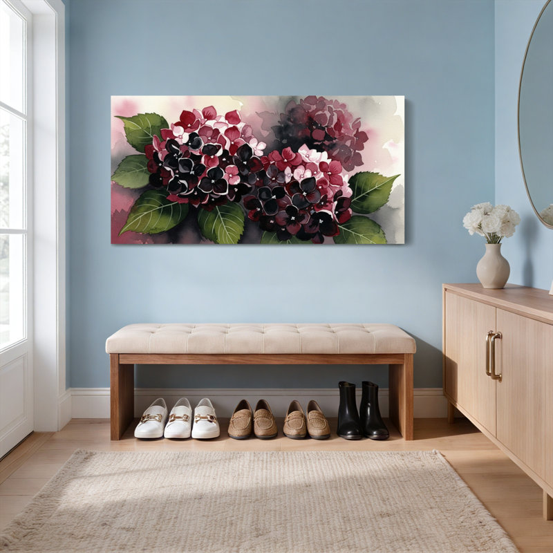 Hydrangea, aquarelle florale, reproduction d'art sur toile tendue sur toile, ensemble de 1, H 20 po x l 40 po