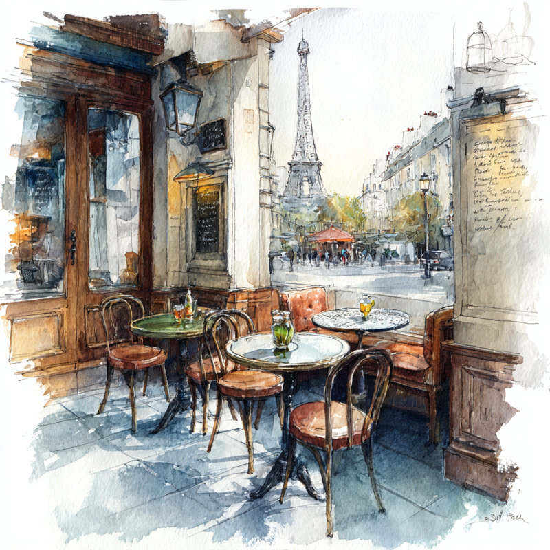 Art mural sur toile Paris Cafe Morning, H 12 po x l 12 po x P 1 po