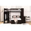 Lit mezzanine double avec lit simple, tablettes, bureau et garde-robe. Maximisez l'espace. Idéal pour les familles. Aucun sommier tapissier requis. H 65 po x l 78,7 po - L 94,8 po - Dimensions colorées. Caractéristiques-1327594265-1327594263