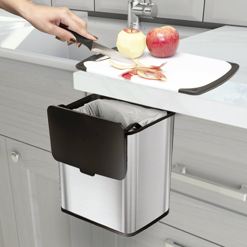 1.5 Gallon Brushed Stainless Steel Rectangular Trash Can with Lid