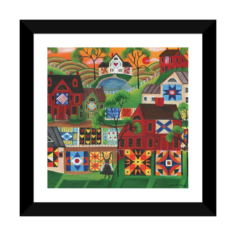 " Mama's Colorful Quilts " by Cheryl Bartley, 24" H x 24" W x 1" D, White, Black Framed Paper