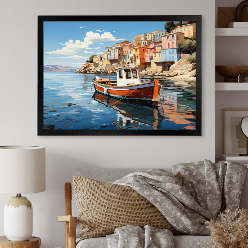 «Grèce Maritime Charm II», reproduction sur toile, H 24 po x l 32 po x P 1 po, Cadre photo noir