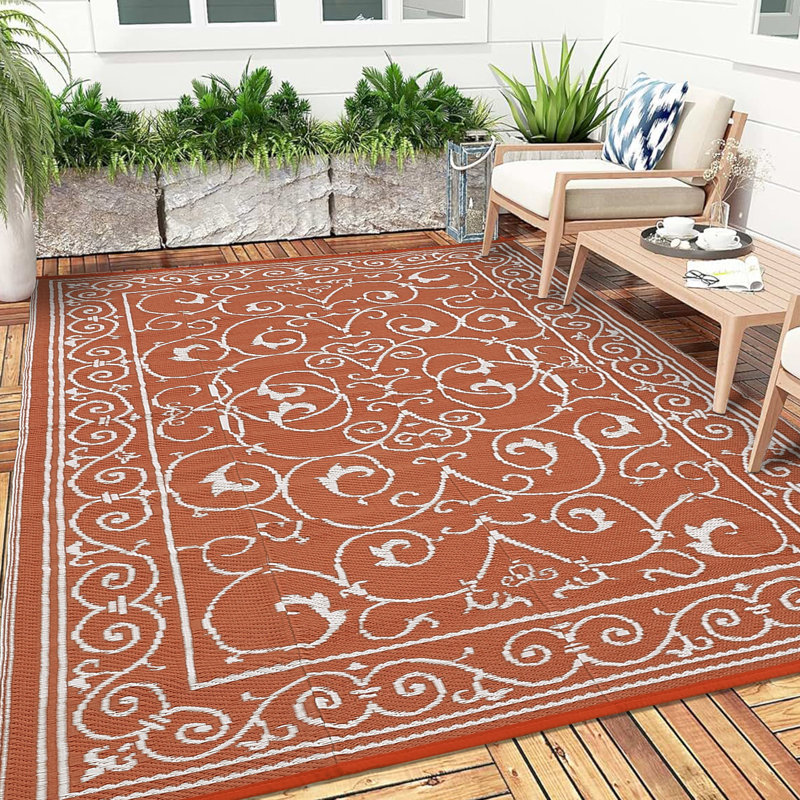 Reversible Outdoor Rug Modern UV Resistant Waterproof Plastic Patio Carpet Easy to Clean, Durable Design - Large Mat for Garden, Lawn, Patio, Porch