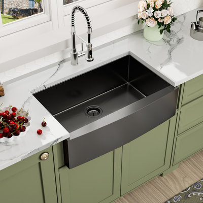 36"L Gunmetal Black Farmhouse / Apron Single Bowl Kitchen Sink 16 Gauge Stainless Steel Kitchen Sink with Basket Strainer