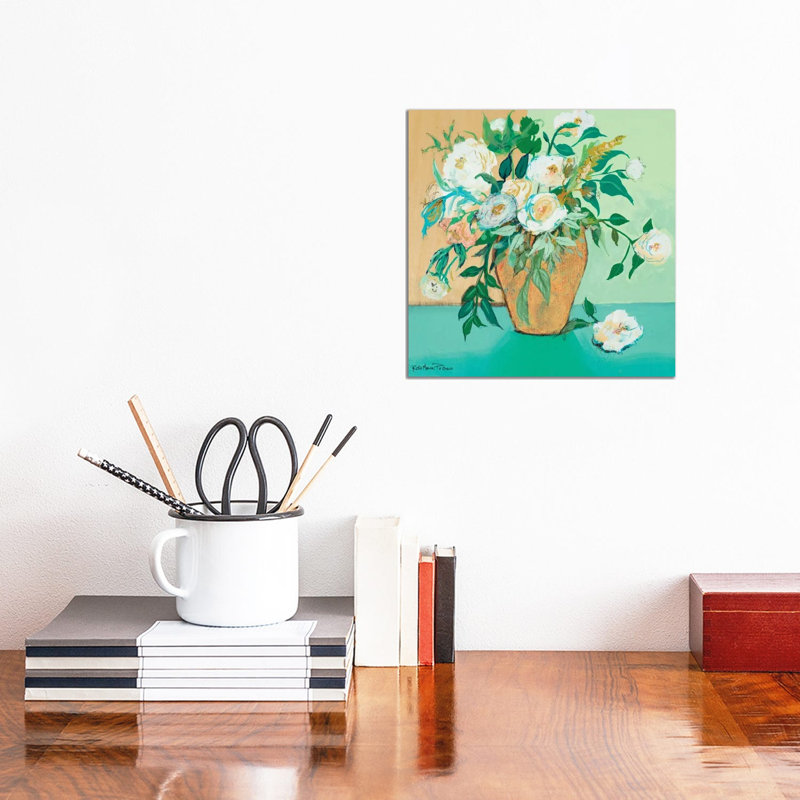Vase Of White Roses by Robin Maria - Painting on Canvas, Wrapped Canvas, 30.48 cm H x 30.48 cm W
