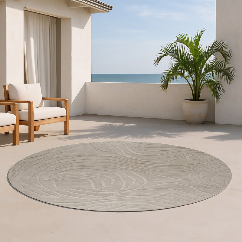 Tapis gris abstrait intérieur et extérieur, Rond 5 pi