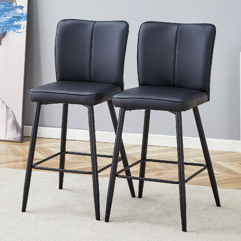 Upholstered Counter Stool With Metal Frame, Black Seat/Black Frame, 2