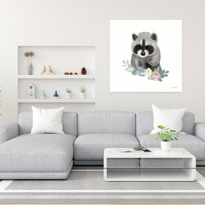 Floral Raccoon 1 Piece Wrapped Canvas Wall Art