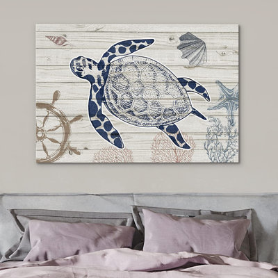 Marine Lifes In The Sea " IDEA4WALL Canvas Print Wall Art Tropical Island Underwater Ocean Turtle Tortoise Animals Nature Illustrations Modern Art Rustic Wildlife Landscape For Living Room, Bedroom, Office "