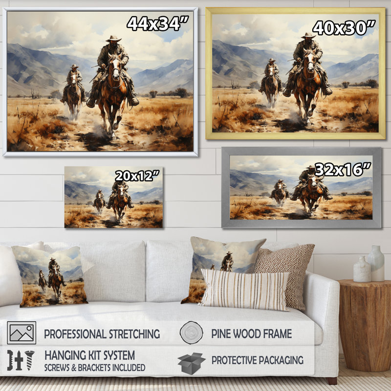 Cowboy Dusty Trails II - Cowboys, impressions sur toile, Cadre doré à une seule photo, H 30 po x l 40 po x P 1,5 po