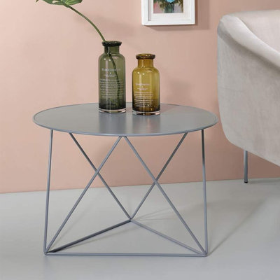Table de bout ronde en métal avec finition grise