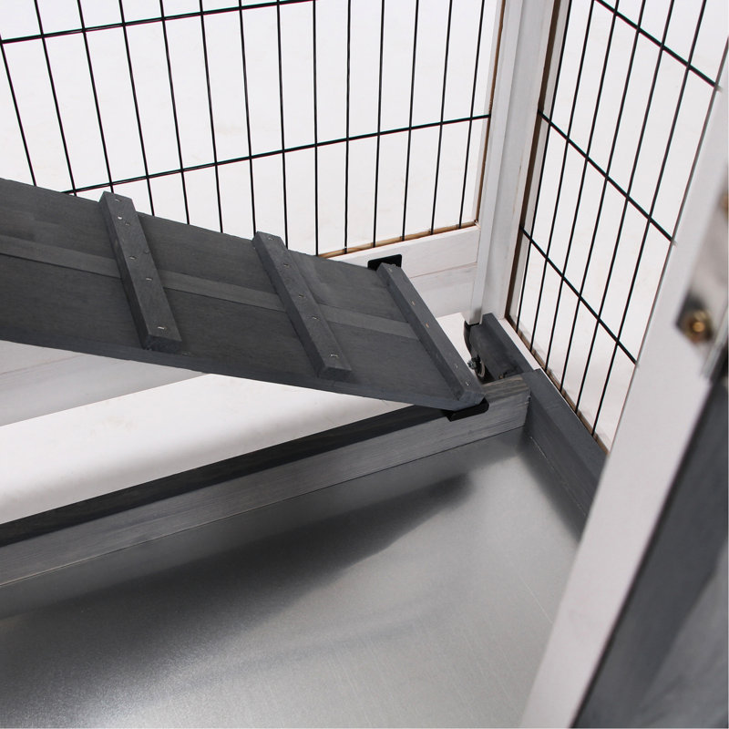 Cage pour animaux en bois avec roues portatives et mangeoire amovible, casse-tête gris