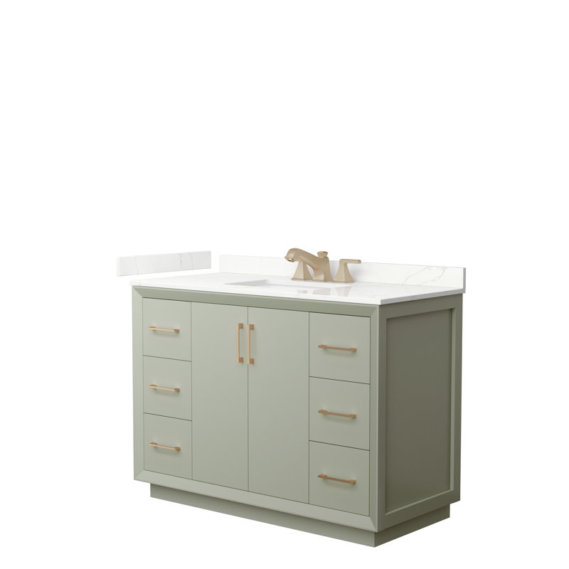 Meuble-lavabo simple 48 po avec plateau Strada, Quartz Giotto, Vert clair, Noir mat