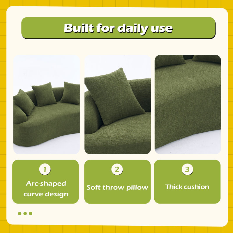 Canapé à compression, canapé courbé de style moderne pour petits espaces et appartements, chenille 30D sans assemblage, 3 coussins décoratifs