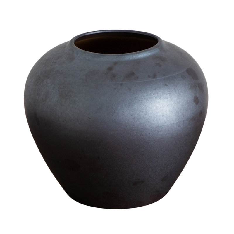 7In. Black Round Urn Vase