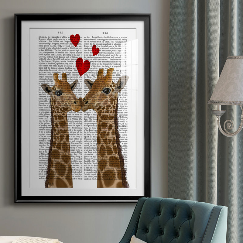 20_Giraffe Love, reproduction encadrée de qualité supérieure - prête à être accrochée, L 22,5 po x H 30,5 po, Noir