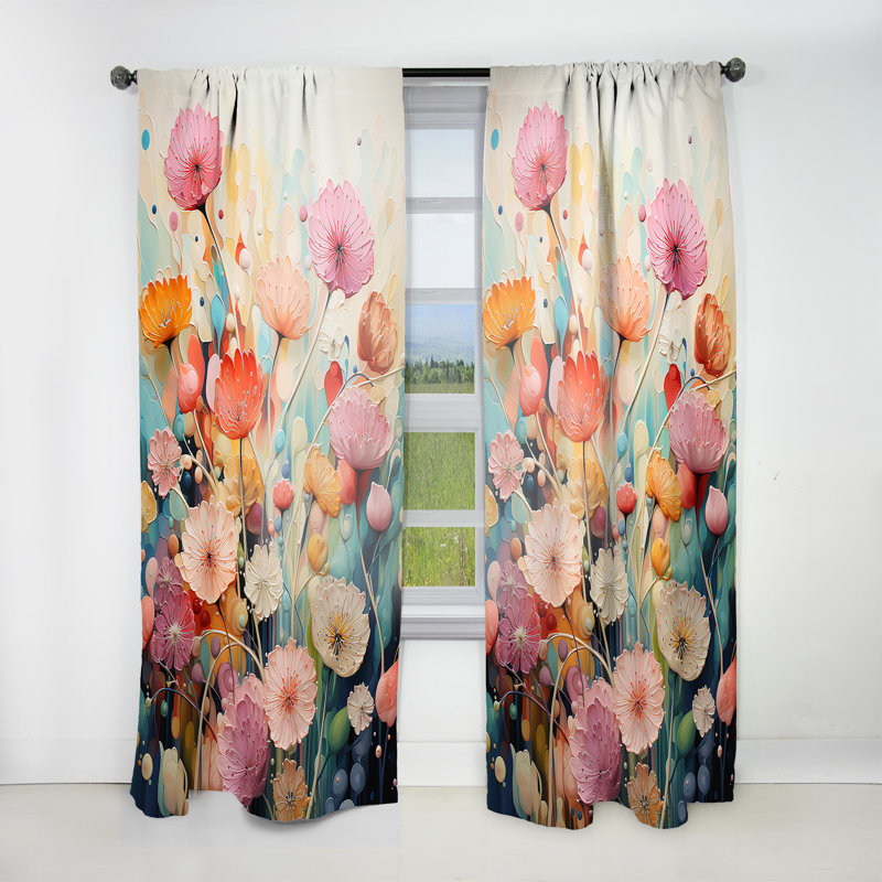 Noelia Pink And Orange Charming Spring Meadows - Botanicals Curtain - Velvet Room Darkening - 1 panel, 52" W x 95" L
