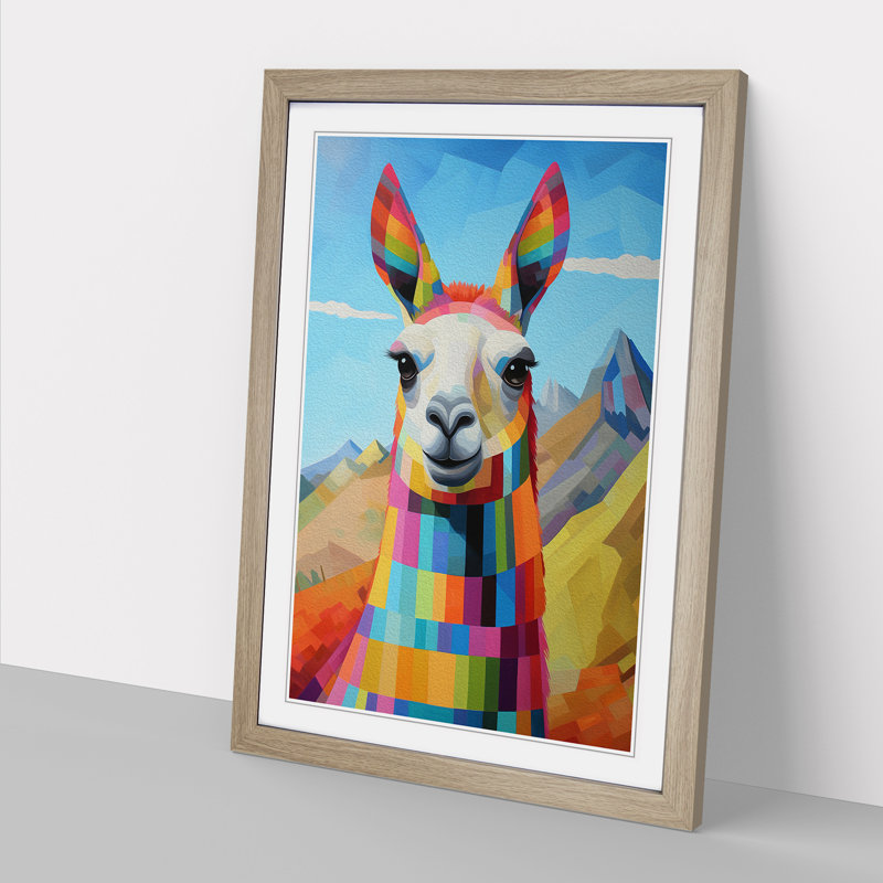 Llama Constructivism - Single Picture Frame Print on Wood, Oak Framed, 34cm H x 25cm W x 2cm D