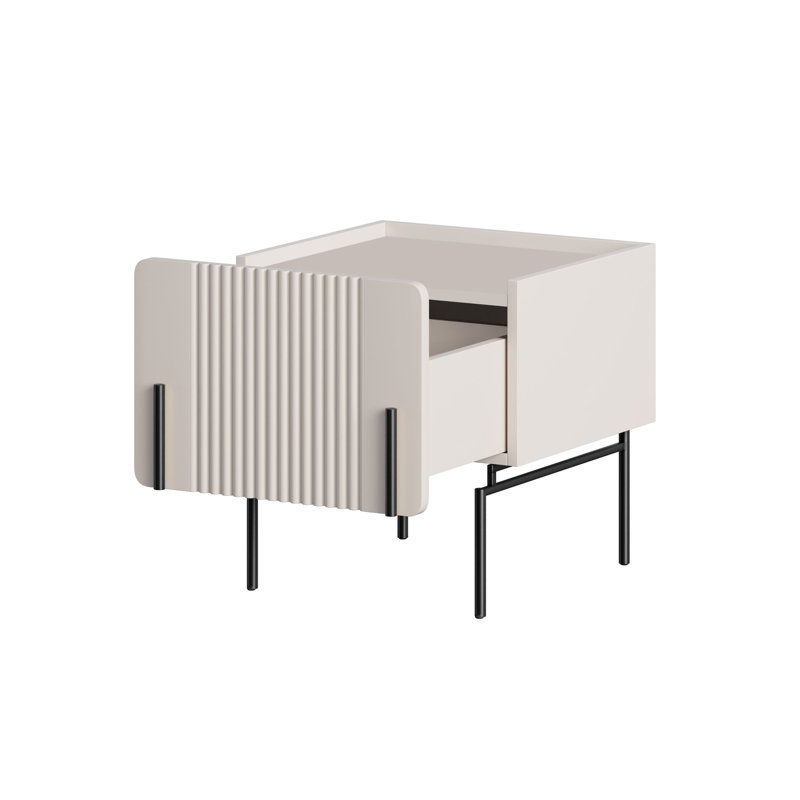 Ousmane 45 cm W Laminate Bedside Table, Black/Beige