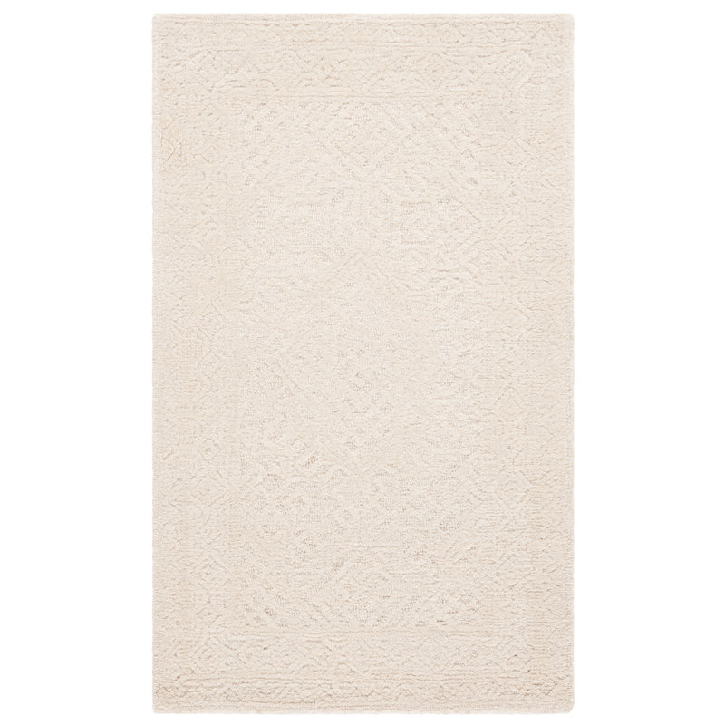 Tapis oriental texturé en coton et laine touffeté à la main ivoire, Rectangle 3 pi x 5 pi