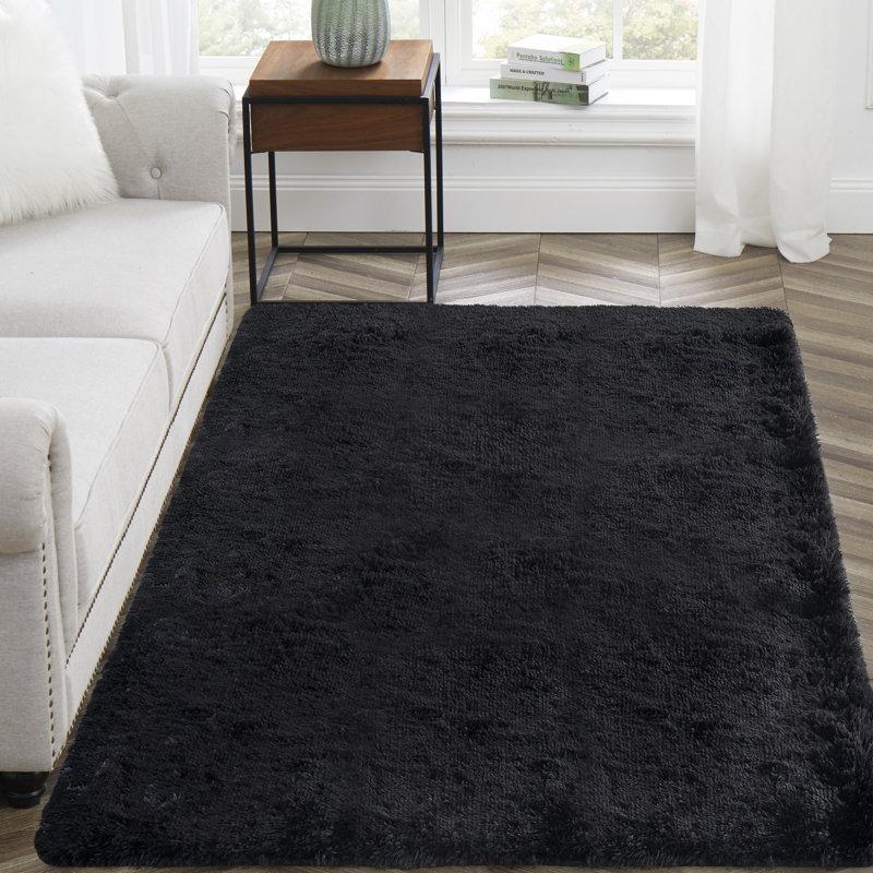 Neicha Deep pile Soft Fluffy Black Indoor/Outdoor Living Room Area Rug, Rectangle 8' x 10'