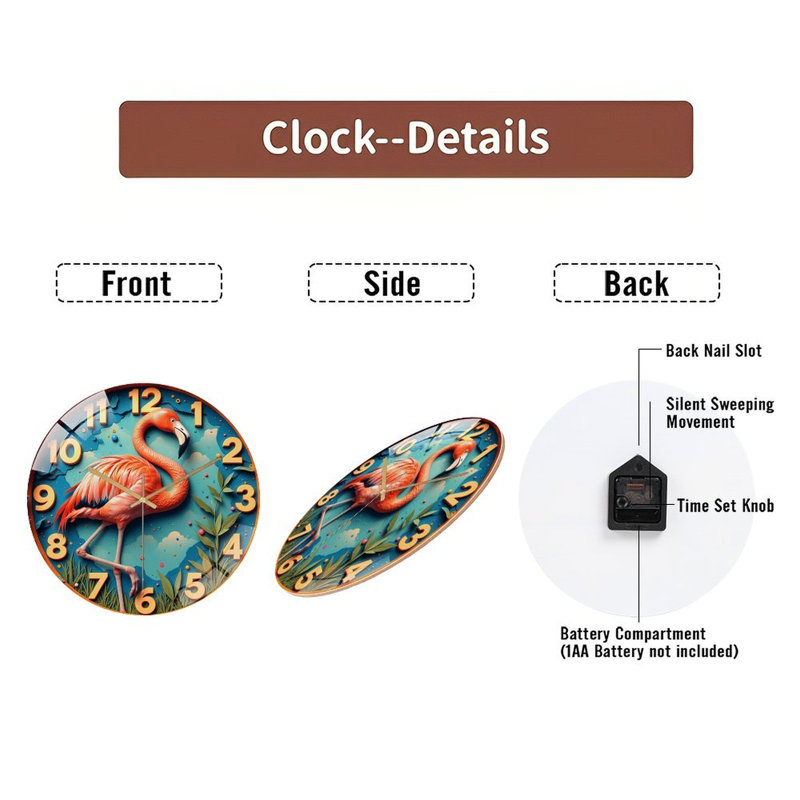 Horloge murale flamant rose 12 po