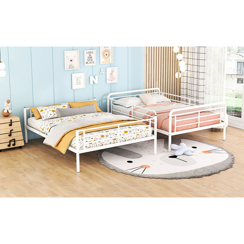 Lit superposé double au-dessus de grand lit en métal blanc - Conception moderne pour un lit peu encombrant