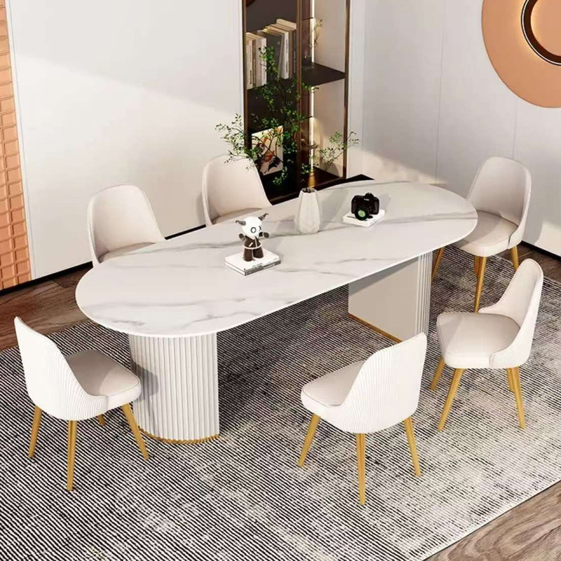 Table de salle à manger italienne de luxe en pierre frittée ovale, H 29,53 po x L 62,99 po x l 29,53 po