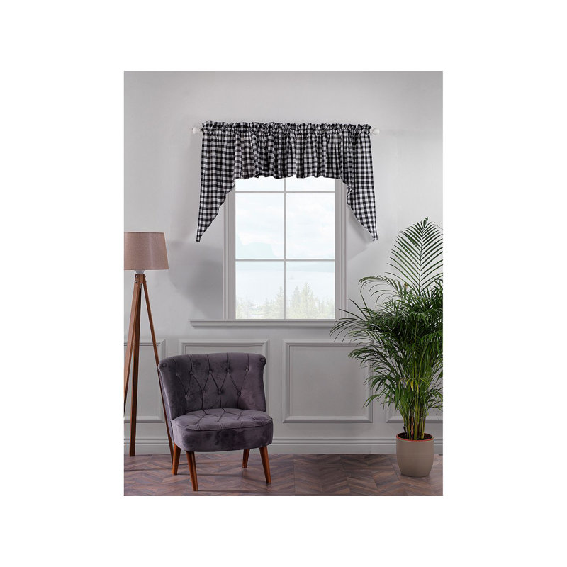 Rideau de café pointu Gingham, Noir / blanc