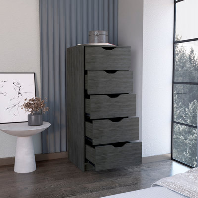 Commode étroite 5 tiroirs, commode de rangement, chambre à coucher, chêne fumé 42H