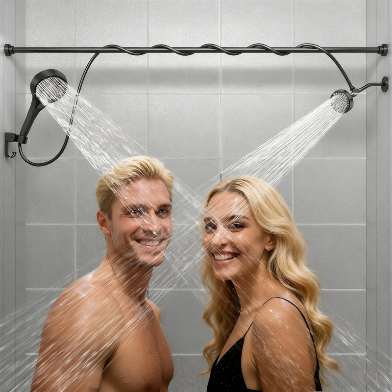 High Pressure Double Shower Heads For Two People - Adjustable Two Showerhead System With 3 Flow Settings Fits 2 Person Bathroom