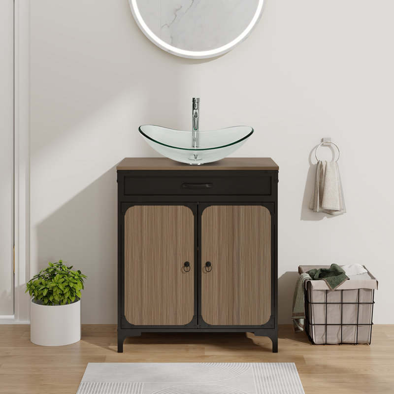 30" Free Standing Single Bathroom Vanity With Manufactured Wood Top With Sink And Faucet, Black, Gold