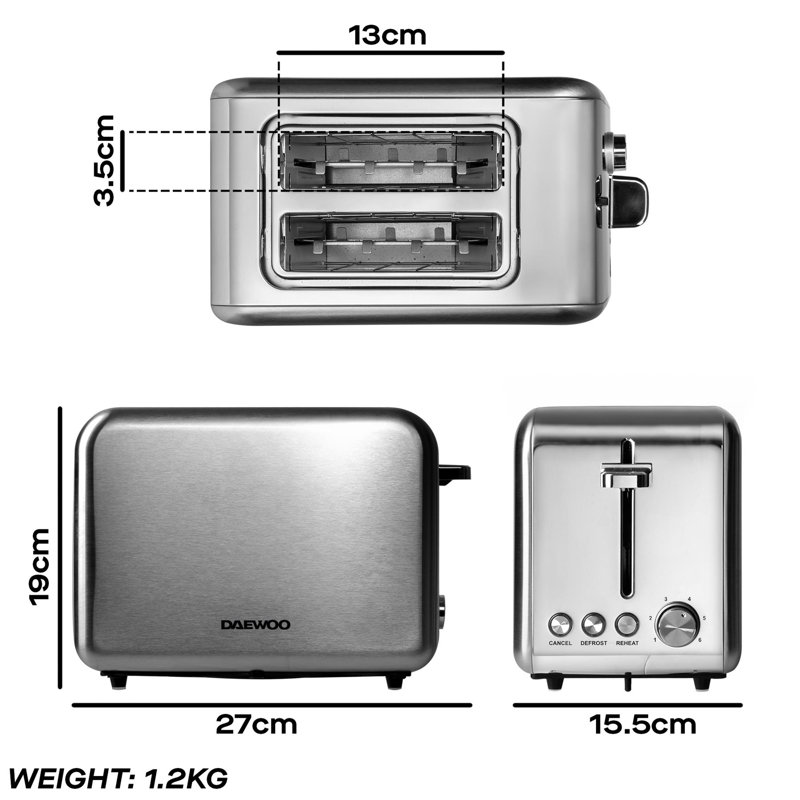 Daewoo 2-Slice Stainless Steel Toaster