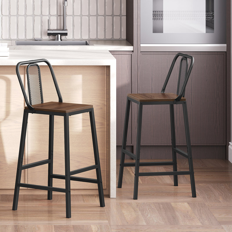 24.2" Bar Stools Kitchen Bar Chairs Counter Stools Height Stools with Metal Frame, Brown , 2