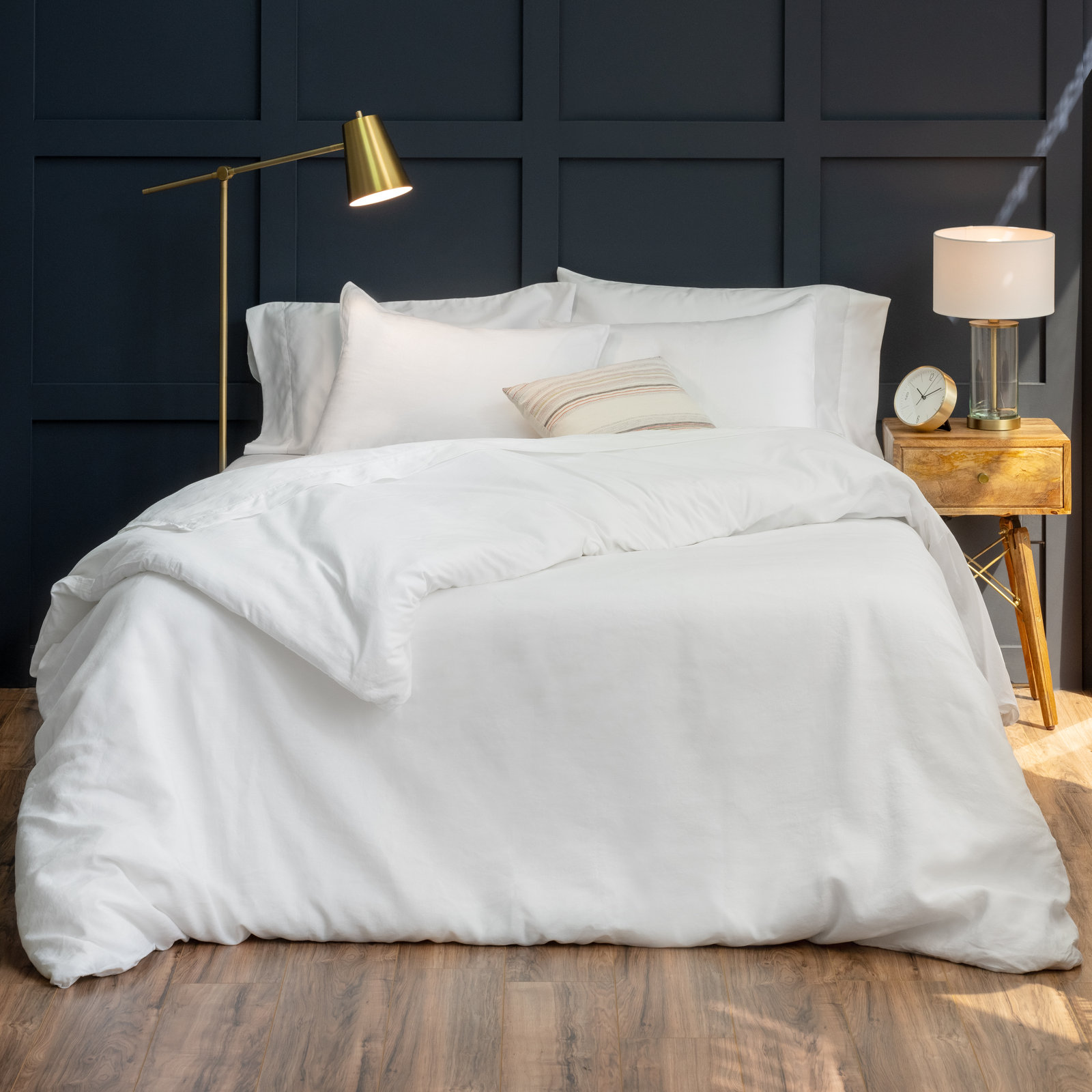 Kandice Cotton Percale Duvet Cover Set, White, Queen Duvet Cover + 2 Shams