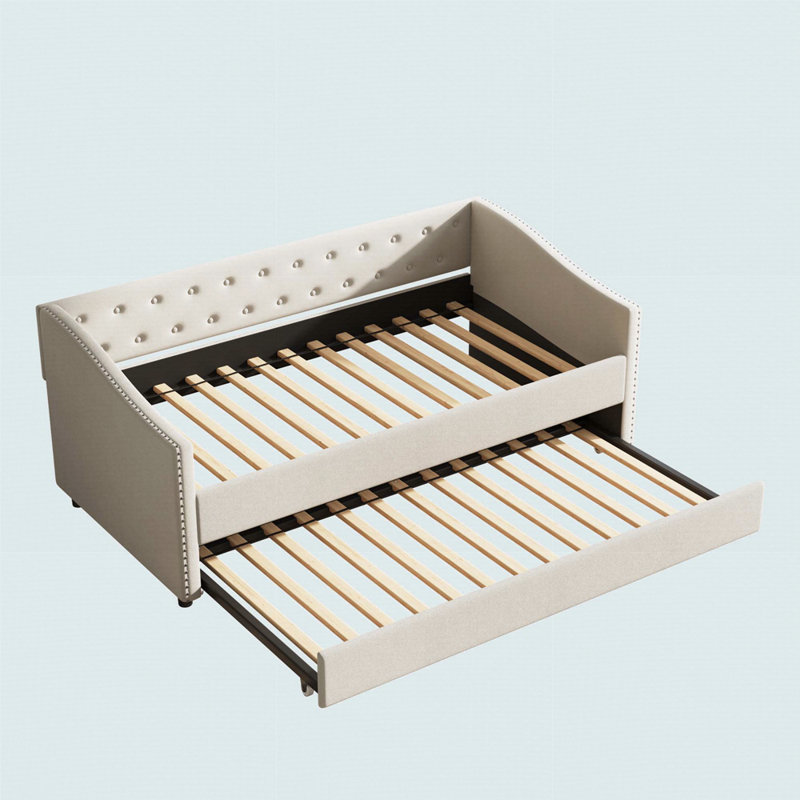 Lit de jour simple + lit gigogne simple, Beige, Simple