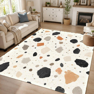 1Pcs Modern Terrazzo Pattern Carpet, Artistic Abstract Paint Splatter Design, Washable & Easy Clean Area Rug, Thin Non-Slip Backing Floor Mat, for Living Room, Bedroom, Kitchen Office Indoor Use for home detor