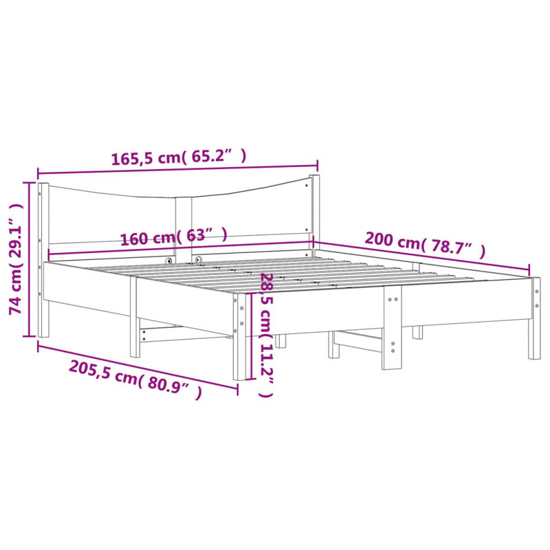 Lena Solid Wood Bed, EU Kingsize - 160 x 200 cm