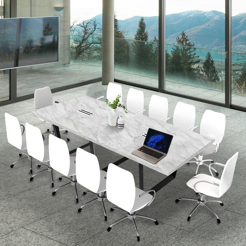 Rectangular Conference Table, H 30 po x L 120 po x l 47 po, Marbre blanc