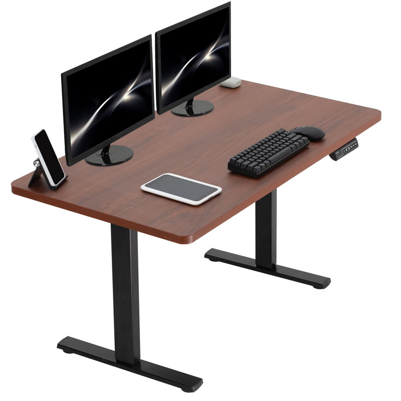 VIVO Single Motor Electric Desk with Push Button Memory Controller, 48.5" H x 43" W x 24" D, Dark Walnut/Black